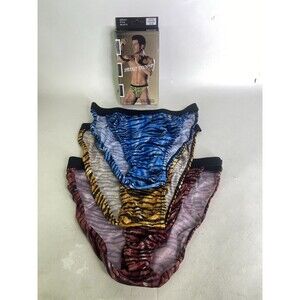 VTG Sheerly Touch-Ya Mens Size L 3 Pair String Tanga Brief Underwear Tiger Print